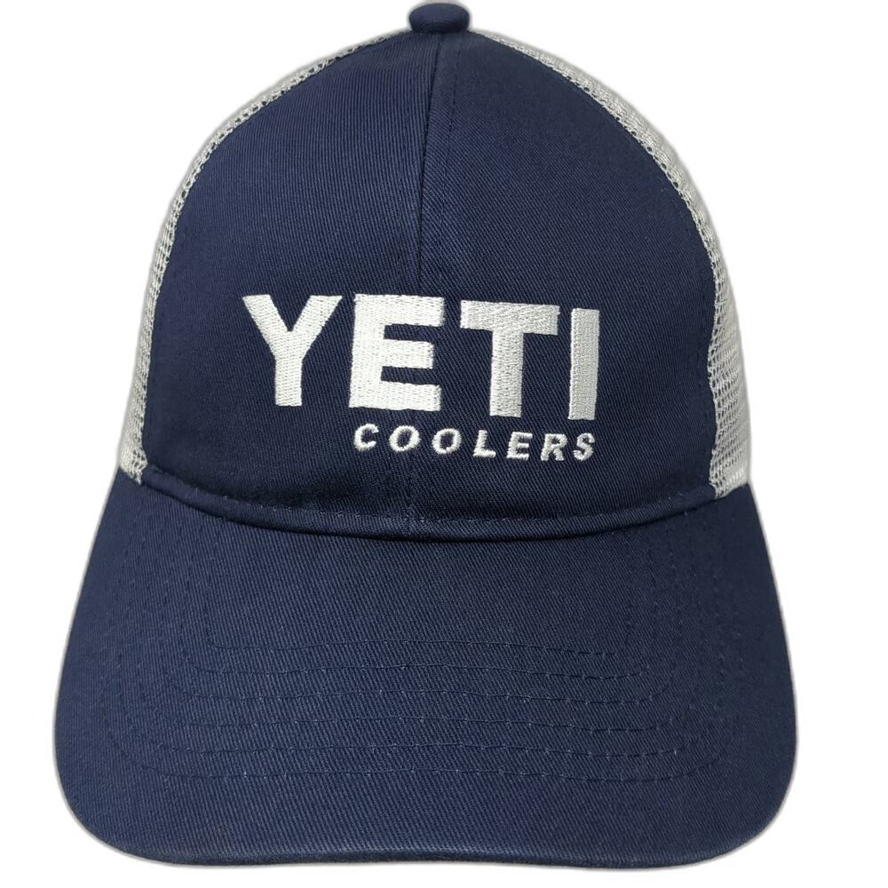 YETI Trucker Hat Blue One Size Snapback Coolers Mesh Green Underbrim Cotton
